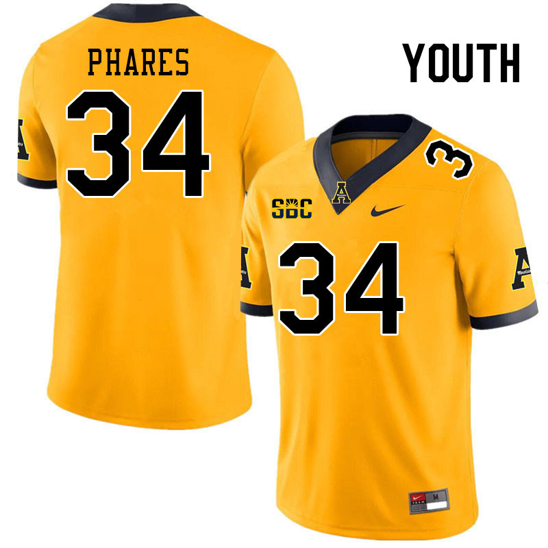 Youth #34 Colton Phares Appalachian State Mountaineers College Football Jerseys Stitched Sale-Gold - Click Image to Close